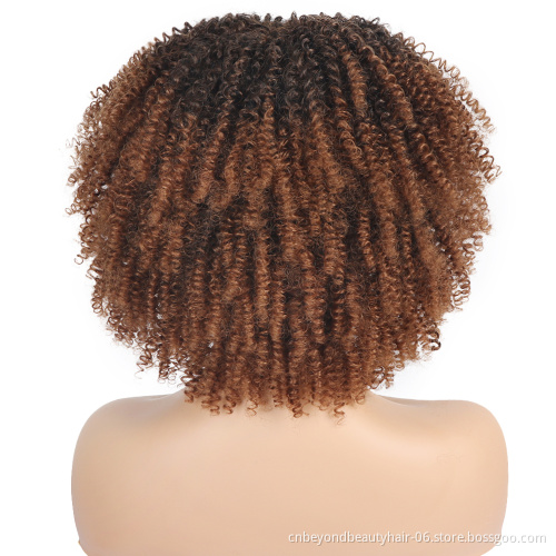 14inch Short Wigs Afro Kinky Curly Wig With Bangs For Black Women Ombre Colors No Glue Full Fluffy Bomb Short Curly Hair Wigs